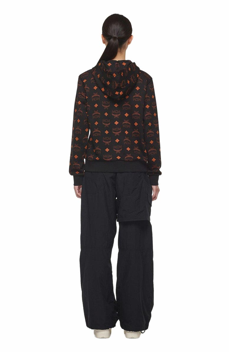 MCM Maxi Monogram Print Hoodie in Organic Cotton, Alternate, color, Black