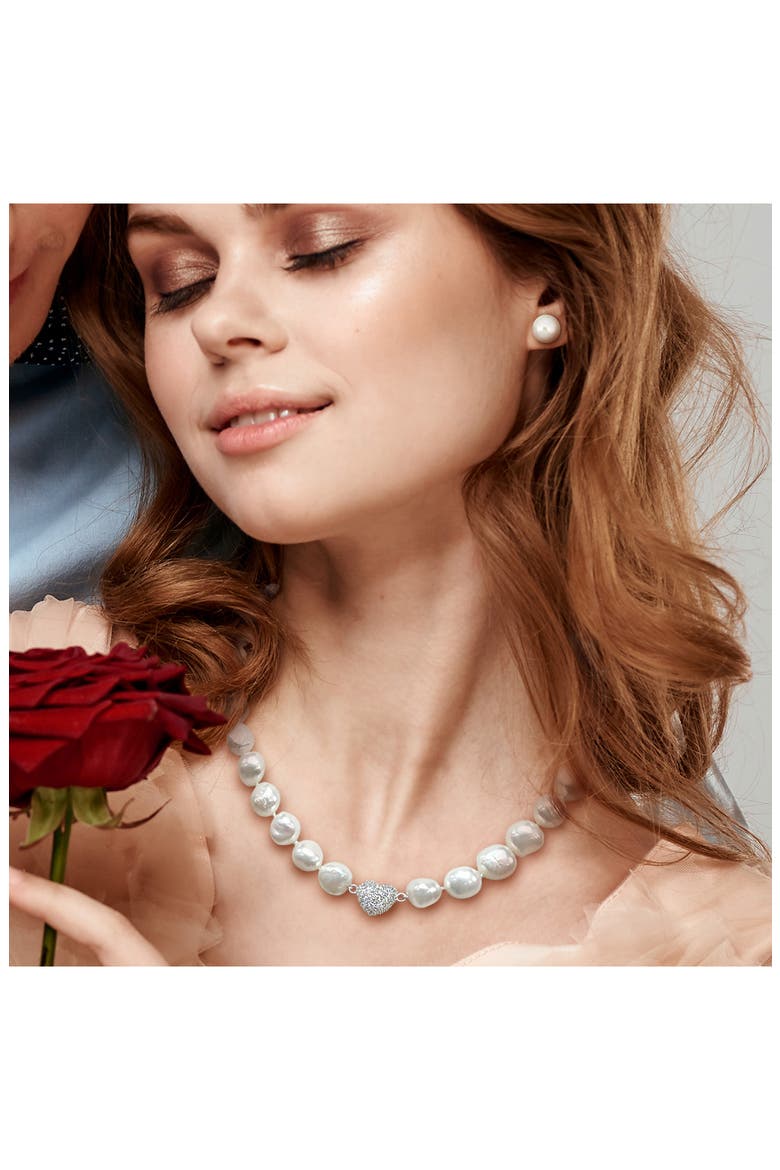 Cubic Zirconia & Cultured Pearl Necklace & Stud Earrings Set, Alternate, color, OFF WHITE