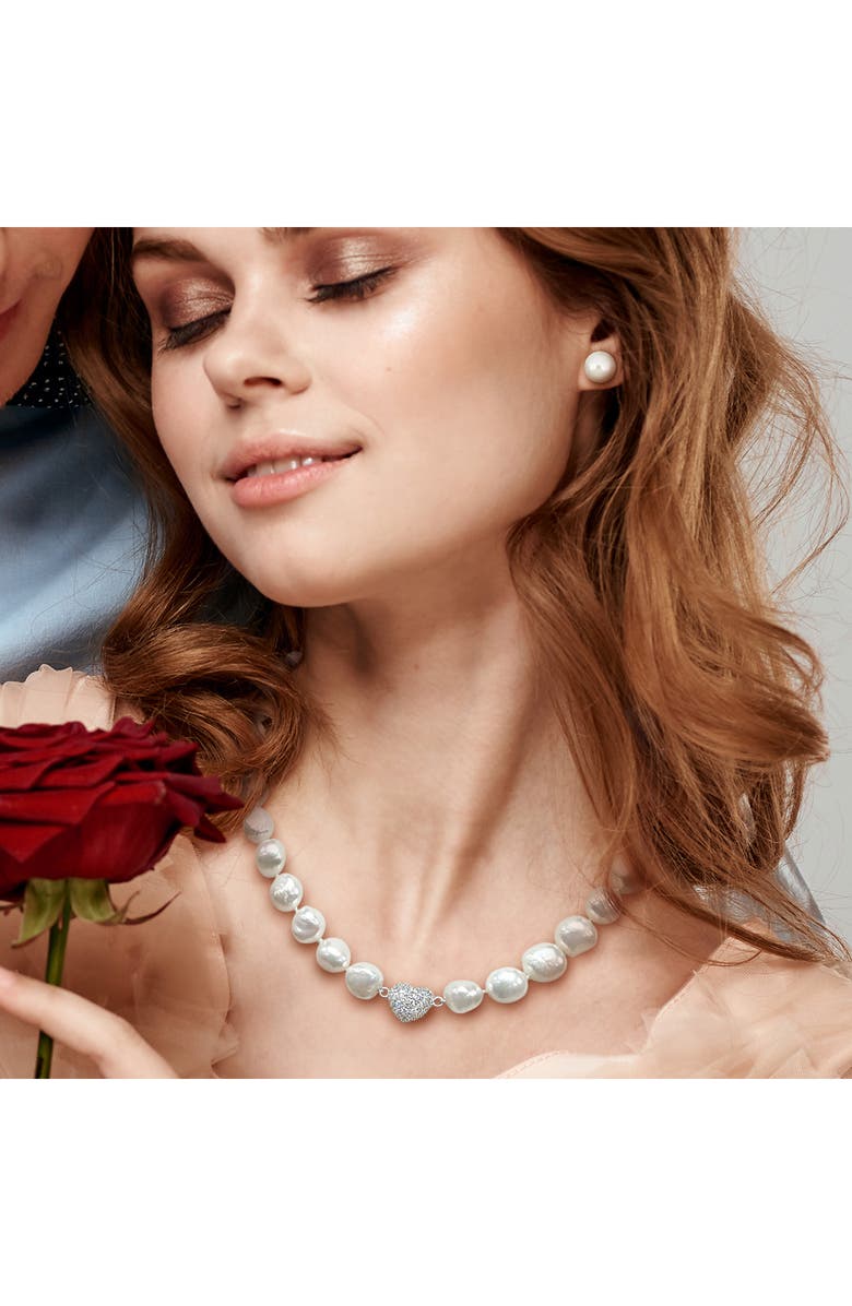 DELMAR Cubic Zirconia & Cultured Pearl Necklace & Stud Earrings Set, Alternate, color, Off White