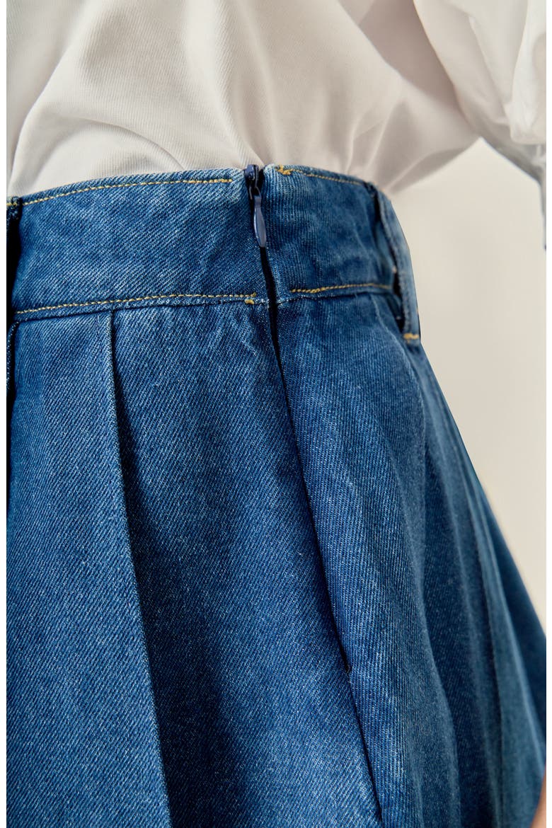 Pleated Denim Miniskort, Alternate, color, DENIM