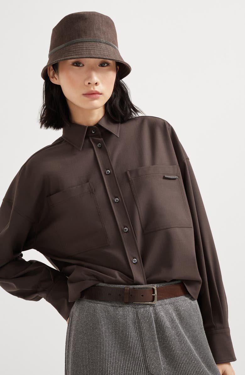 Brunello Cucinelli Tropical Luxury Wool shirt, Alternate, color, Cocoa