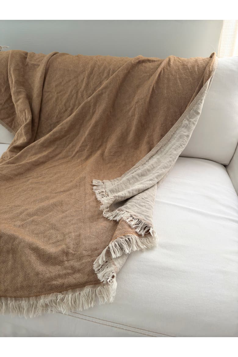 Reversible Linen Fringe Throw, Alternate, color, Rustic Orange