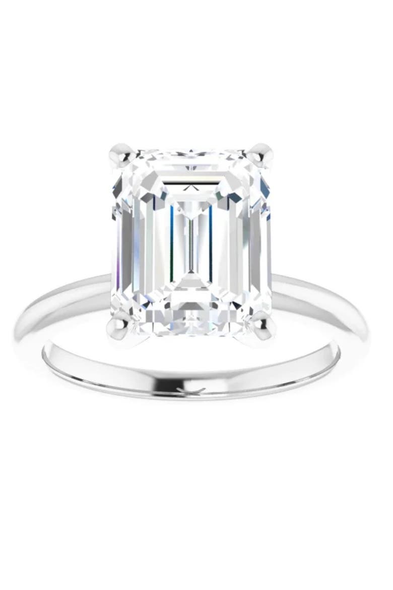 4Ct Emerald Solitaire Moissanite Engagement Ring in or Gold, Main, color, 14k White Gold