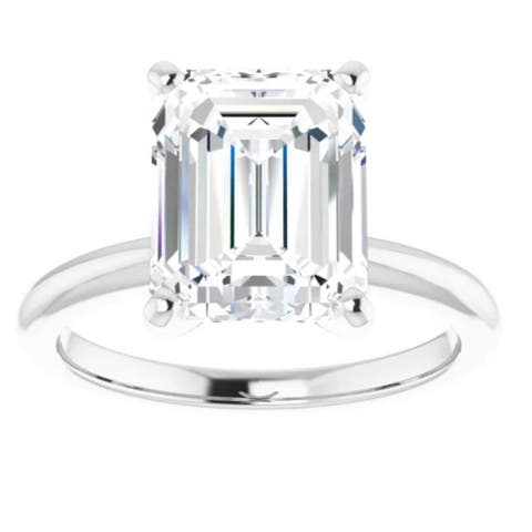 4Ct Emerald Solitaire Moissanite Engagement Ring in or Gold