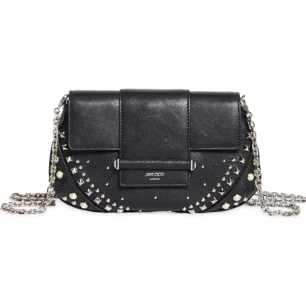 Jimmy Choo Bar Studded Leather Wallet On A Chain In Black