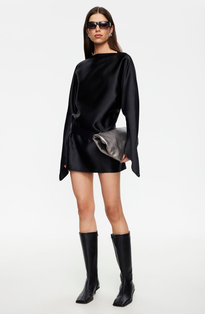 LIONESS Touch Long Sleeve Satin Minidress, Alternate, color, Noir