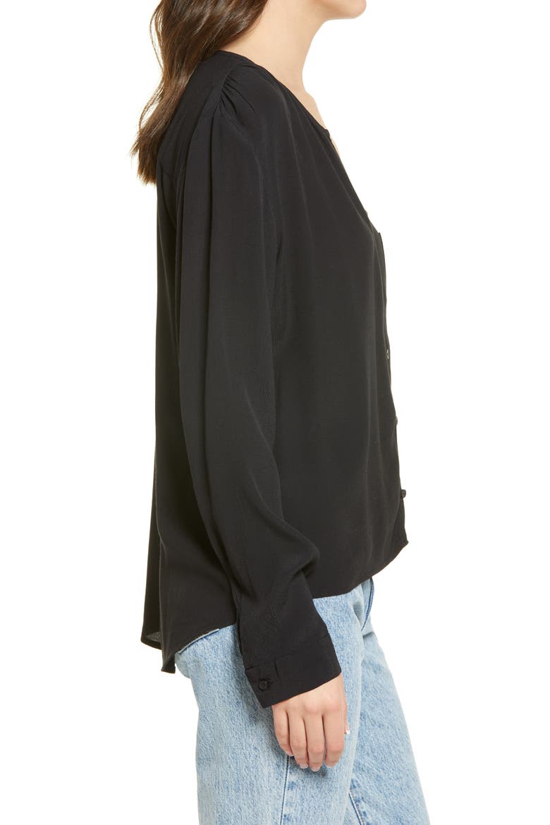 Shirred Button-Up Shirt, Alternate, color, BLACK