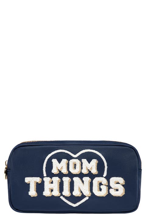Small Mom Things Embroidered Nylon Pouch