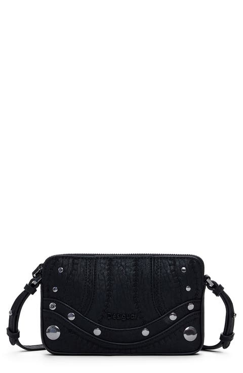 Embroidered Faux Leather Crossbody Bag