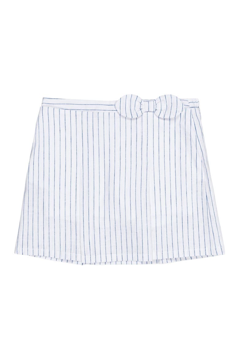 Girls' Linen Pleated Bow Skort, Toddler, Main, color, White Court Pinstripe