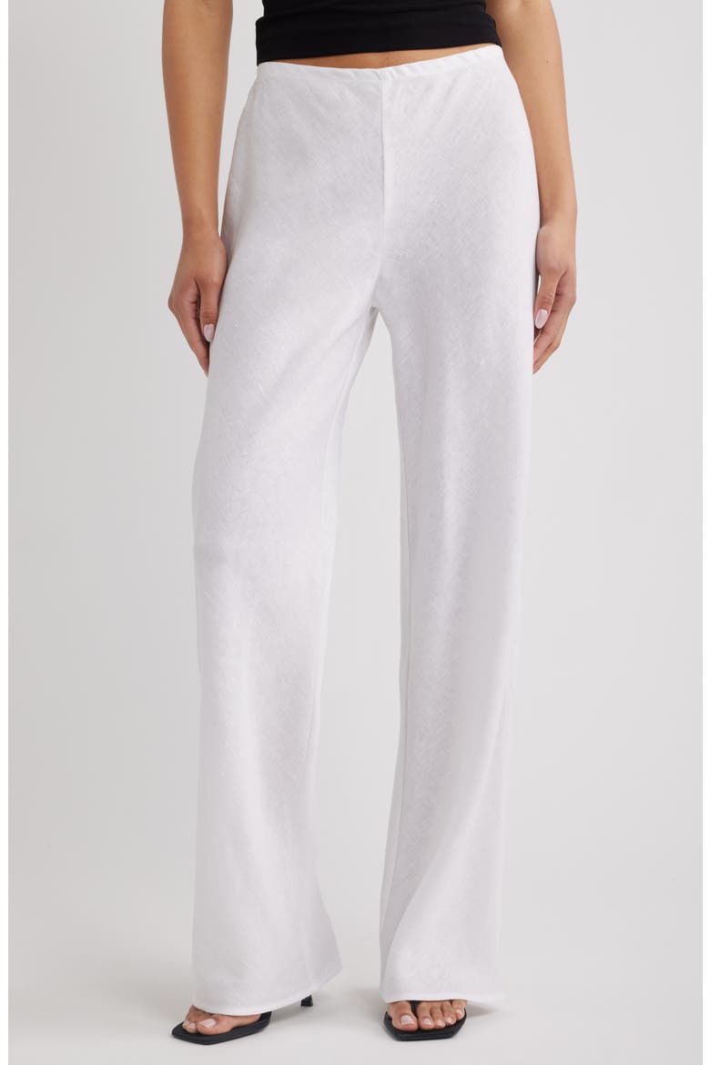 Gale High Waist Linen Pants, Main, color, WHITE