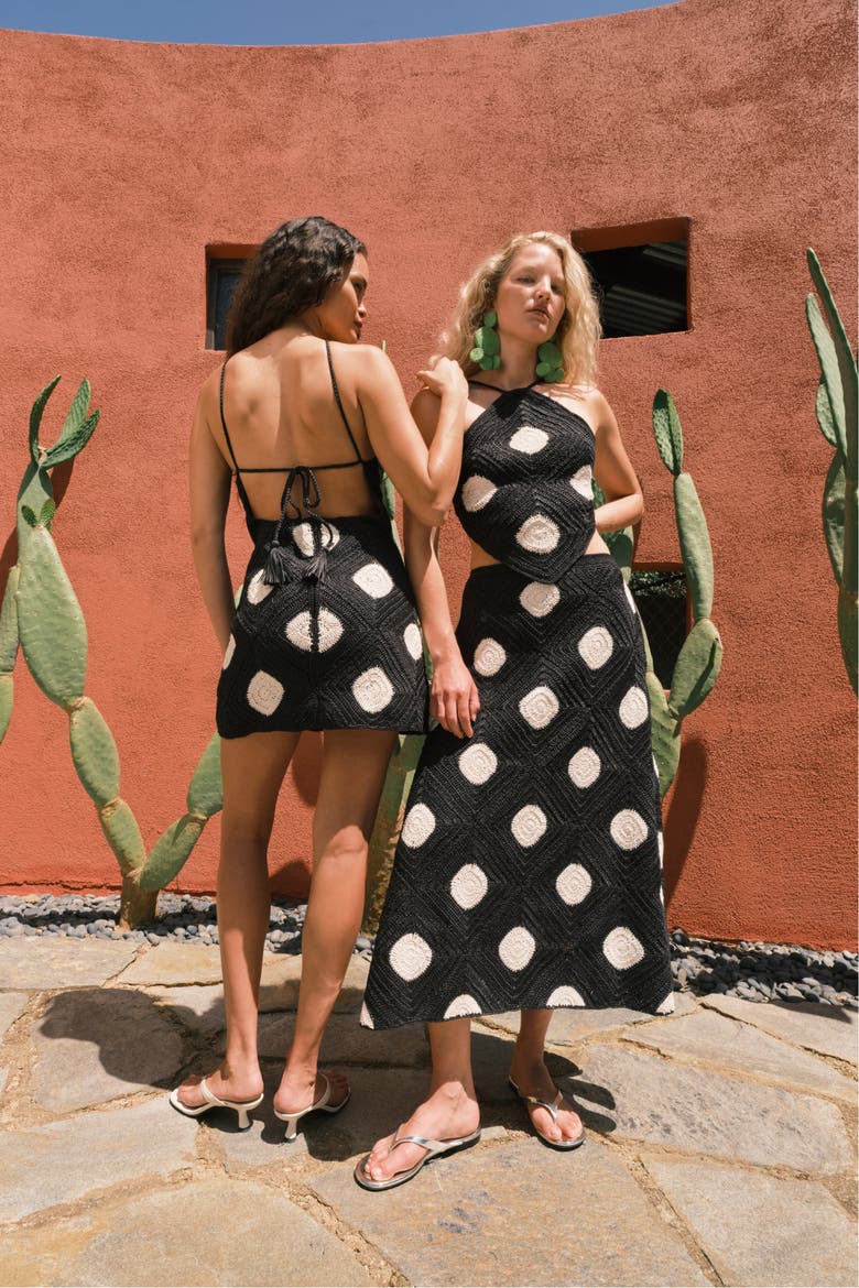 Kit Crochet Mini Dress In Black/Macadamia Polka Dot, Alternate, color, Black/Macadamia Polka Dot
