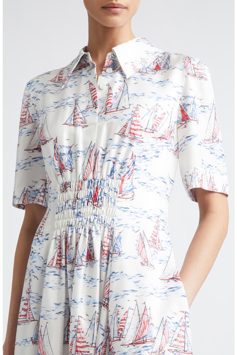 Khloe Print Silk Midi Shirtdress, Alternate, color, BOAT PRINT