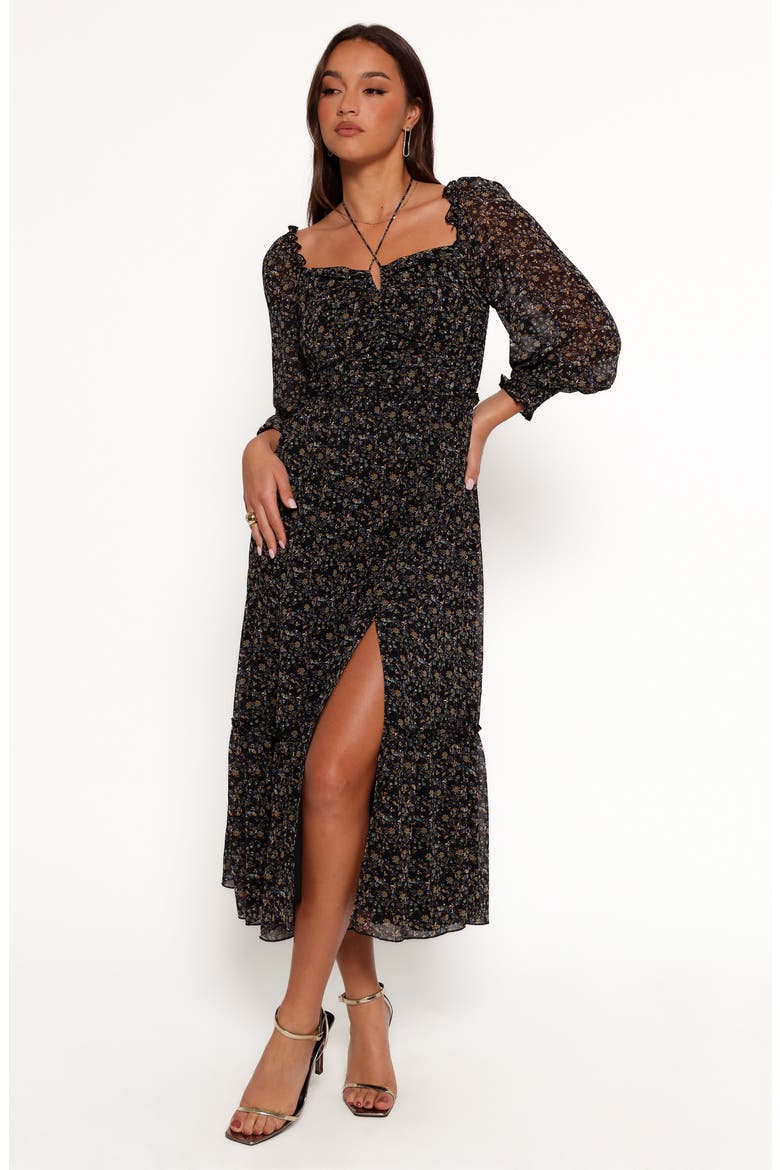 Kezia Floral Long Sleeve Midi Dress, Alternate, color, NAVY DITSY FLORAL