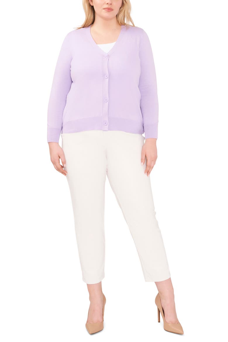 V-Neck Cotton Blend Cardigan, Alternate, color, PURPLE ROSE