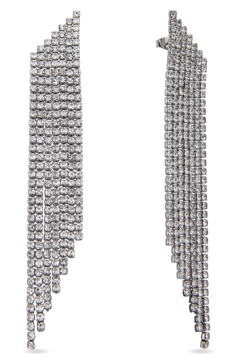 EYE CANDY LOS ANGELES Camille Crystal Fringe Drop Earrings, Main, color, Silver