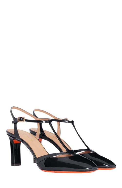 Santoni Patent Leather High-heel T-bar Pump In Black