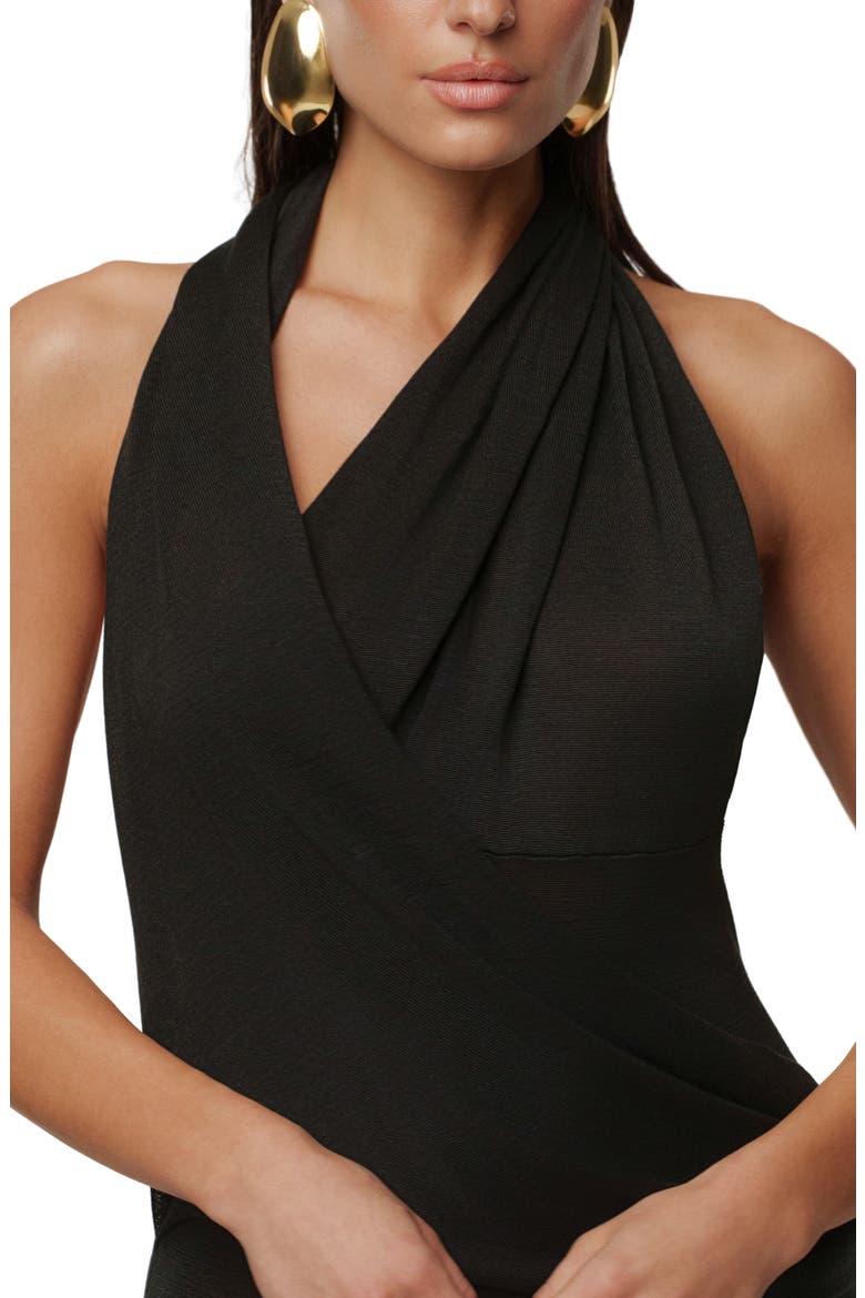 Miranda Draped Asymmetric Halter Neck Dress, Alternate, color, BLACK