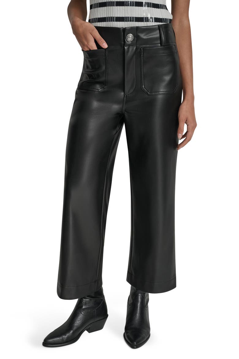 Crop Wide Leg Faux Leather Pants, Main, color, BLACK/ SHINY SILVER