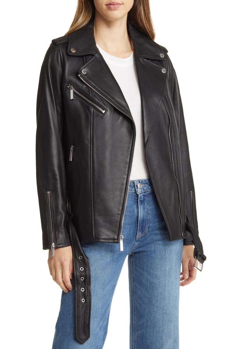 Michael Kors Oversize Moto Jacket, Main, color, Black