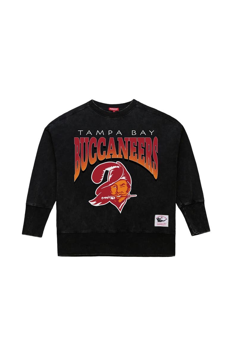 Mitchell & Ness Women's Mitchell & Ness Black Tampa Bay Buccaneers Delineate Mineral Wash Crewneck Sweatshirt, Alternate, color, Black