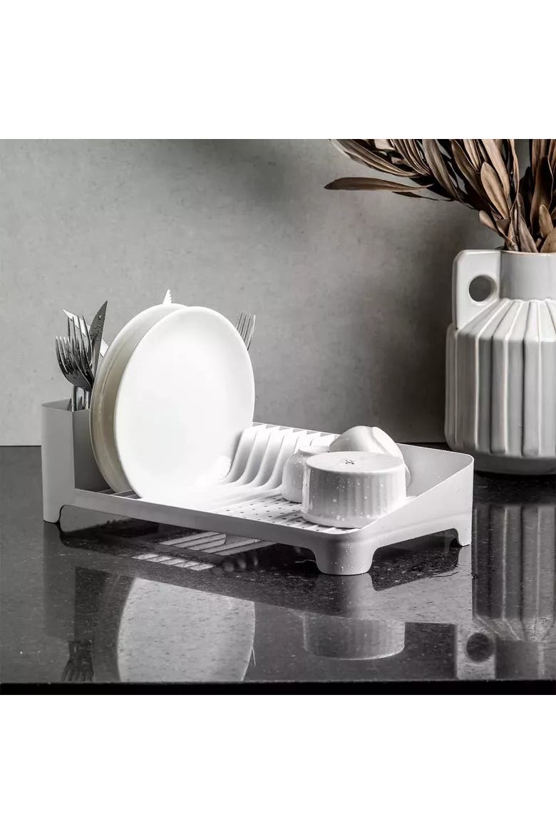 Kitchen Sink Organizer Set 3-Piece, Dish Rack, Cutlery Drainer & Soap Dispenser with Sponge Holder, Durable Compact, Alternate, color, White