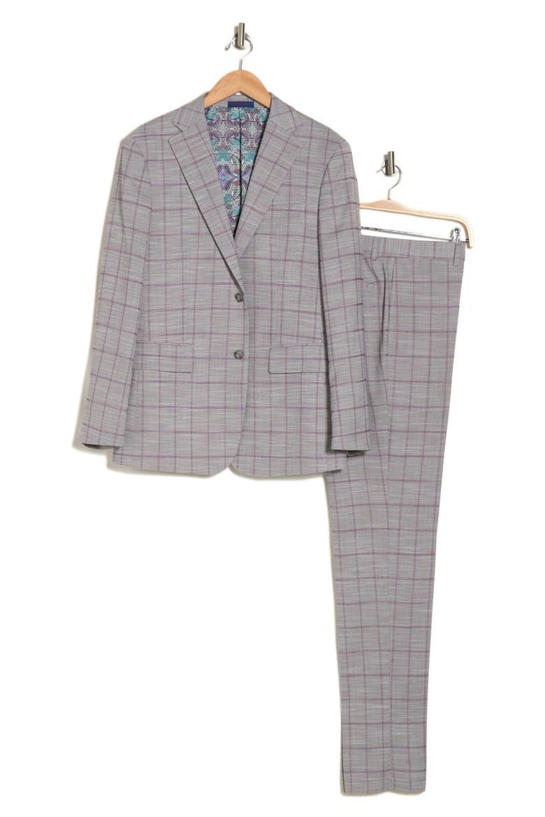 Plaid Trim Fit Two-Piece Suit, Alternate, color, GRAY