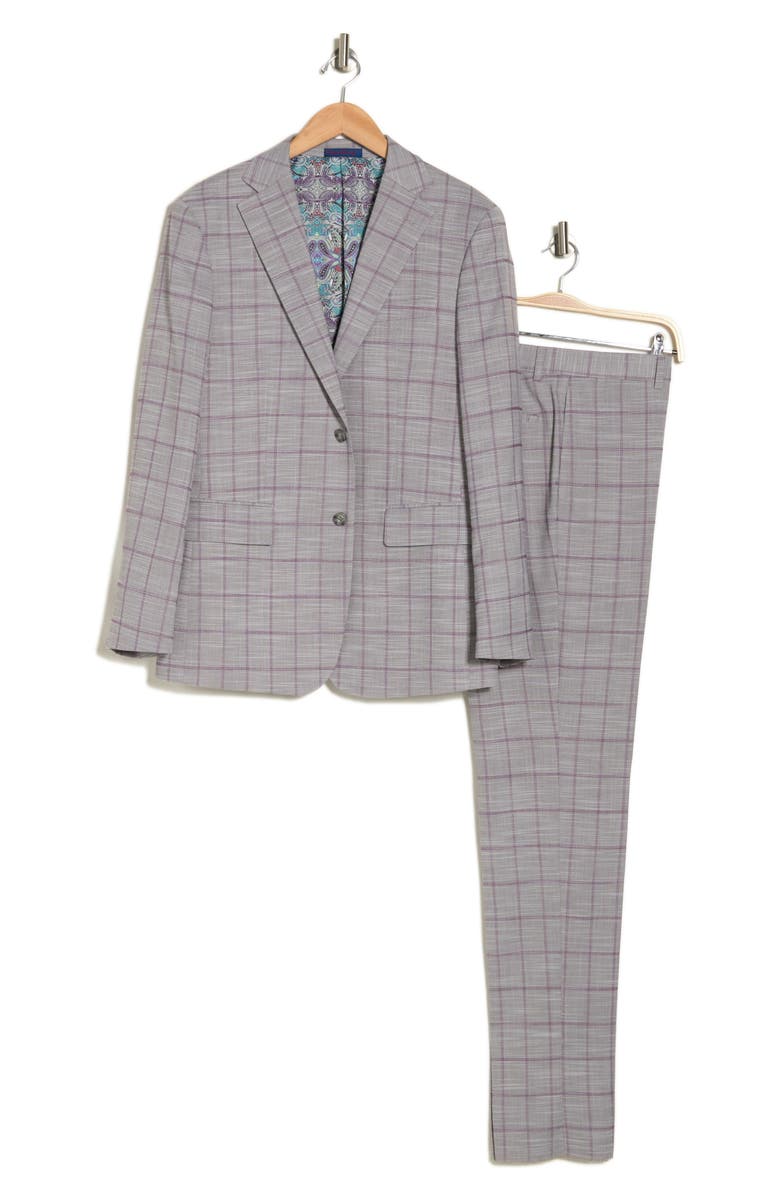 English Laundry Plaid Trim Fit Two-Piece Suit, Alternate, color, Gray