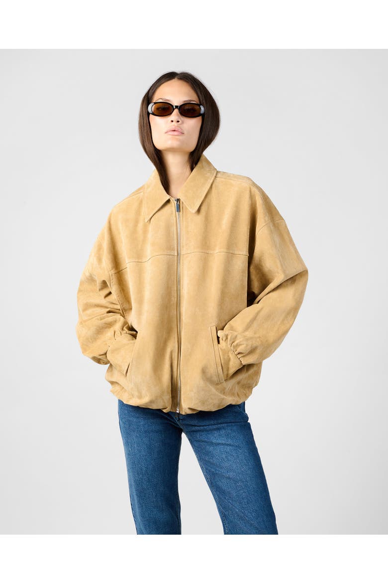 Premium Suede Bomber Jacket, Main, color, TAN