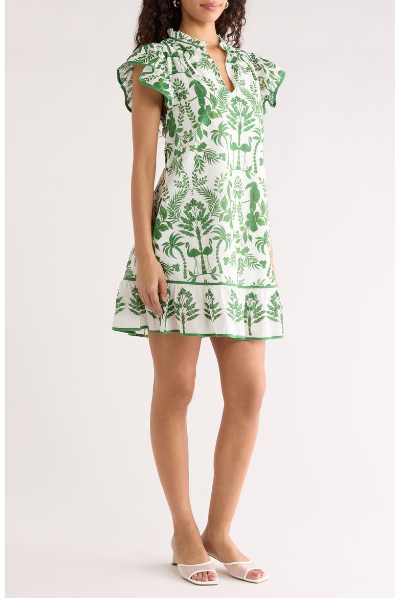 Davina Floral Ebba Shift Mini Dress, Alternate, color, WHITE-GREEN