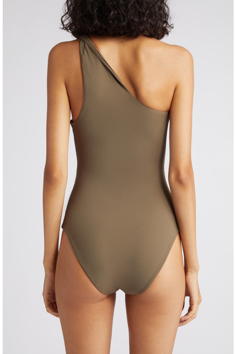 Twist Strap One-Shoulder One-Piece Swimsuit, Alternate, color, FADED OLIVE