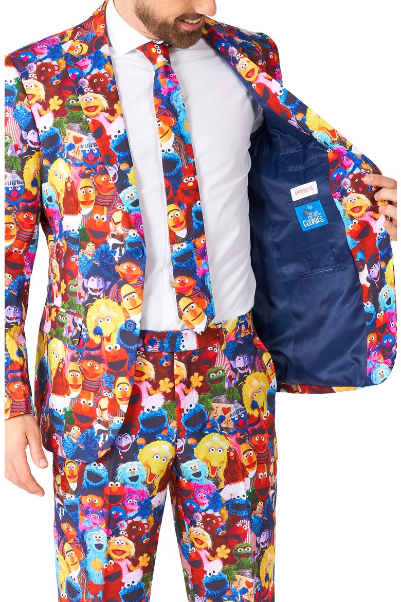 x Sesame Street Slim Fit Two-Piece Suit & Tie Set, Alternate, color, BLUE MULTI