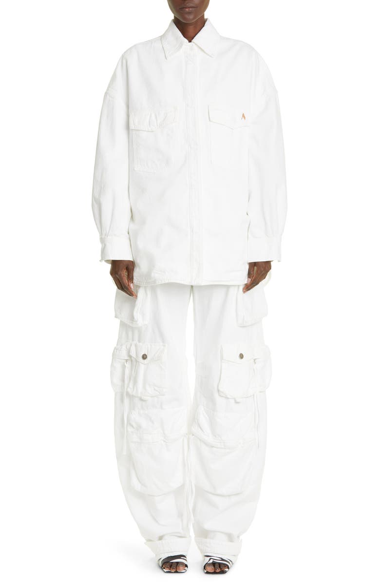 The Attico Fern Denim Low Rise Denim Cargo Pants, Alternate, color,