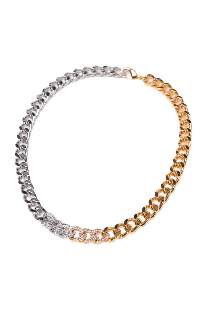 Two-tone rhinestone link necklace, Alternate, color, Golden / silver