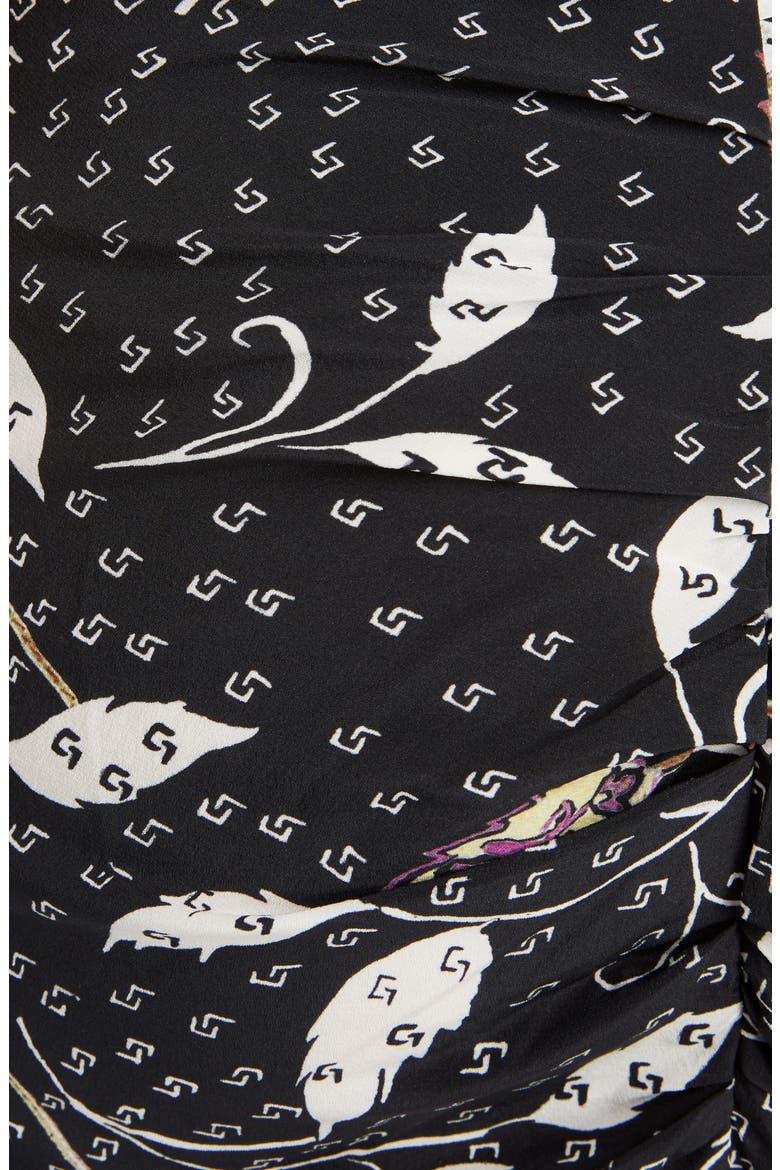 Floral Print Drape Detail Stretch Silk Skirt, Alternate, color, BLACK