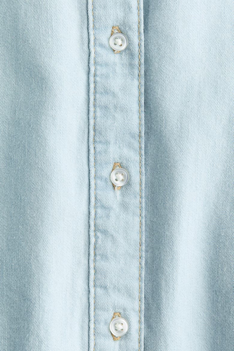 Frill-trimmed Denim Blouse, Alternate, color, Pale denim blue