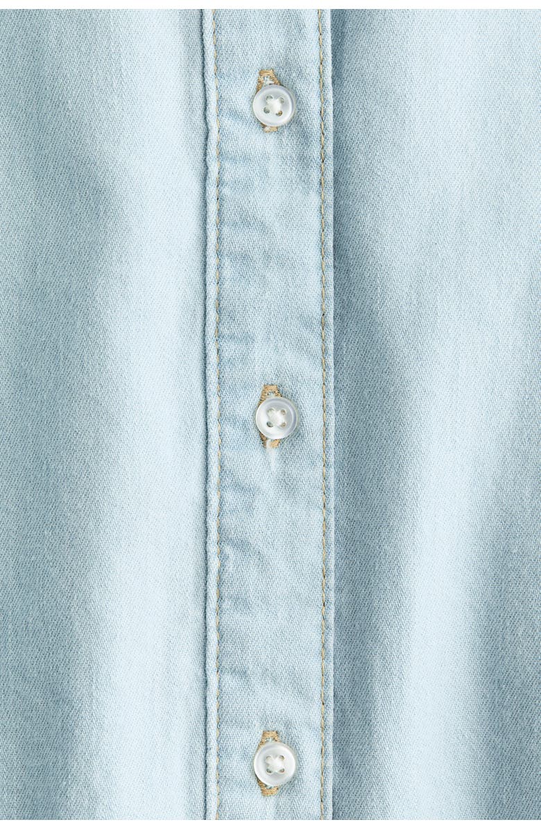 H&M Ruffle-trimmed denim blouse, Alternate, color, Pale Denim Blue