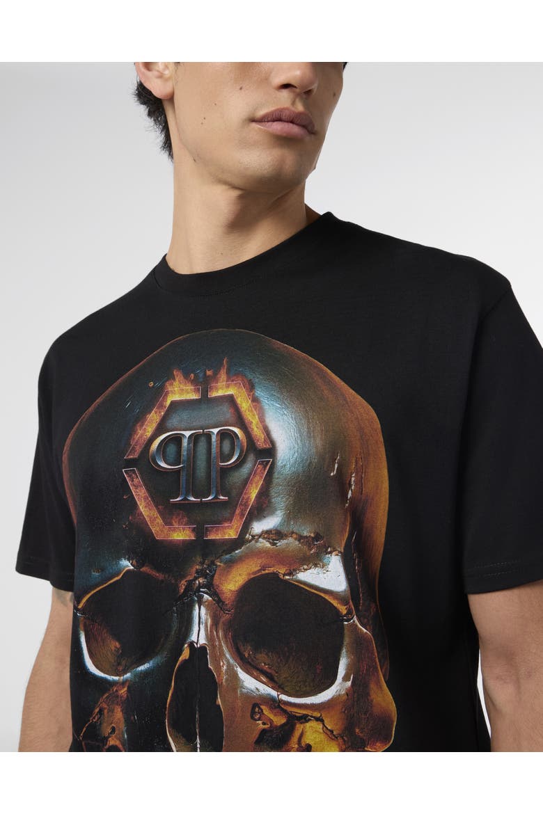 Round Neck T-Shirt Lava Skull Men, Alternate, color, black