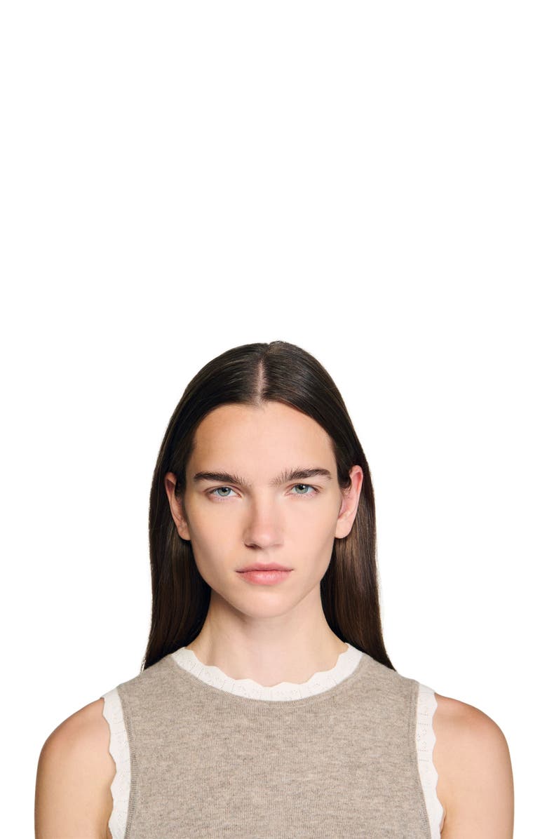 SANDRO High-neck knit sweater, Alternate, color, Caramel