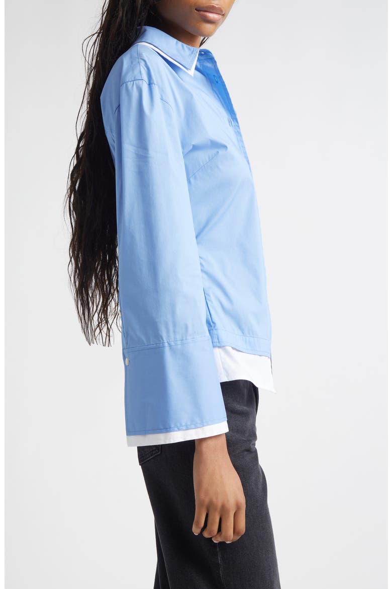 Bonnie Layered Cotton Blend Button-Up Shirt, Alternate, color, CADET