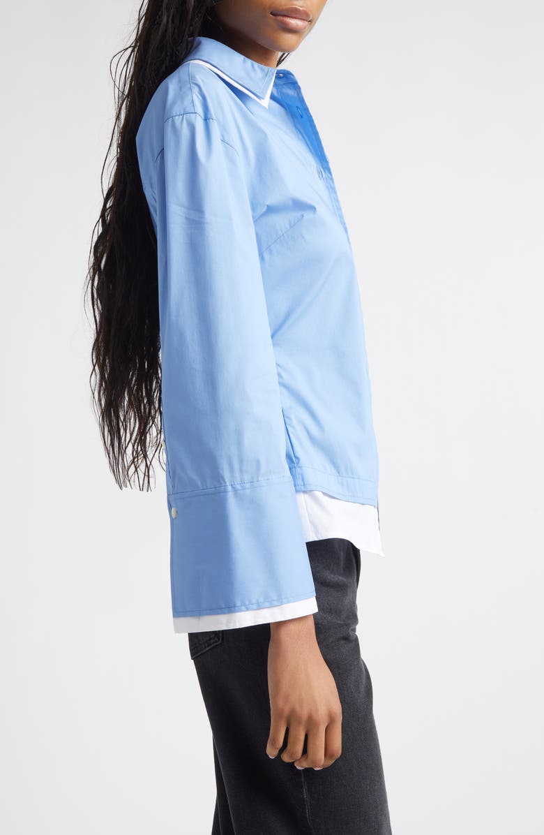 Veronica Beard Bonnie Layered Cotton Blend Button-Up Shirt, Alternate, color, Cadet