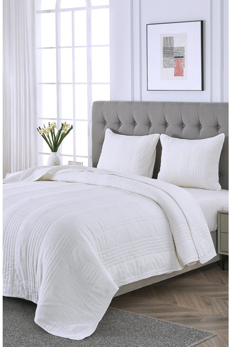 Stone Washed Cotton Quilt & Sham Set, Alternate, color, WHITE