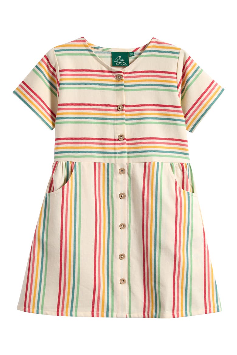 Kids' Stripe Button Front Dress, Main, color, BEIGE MULTI