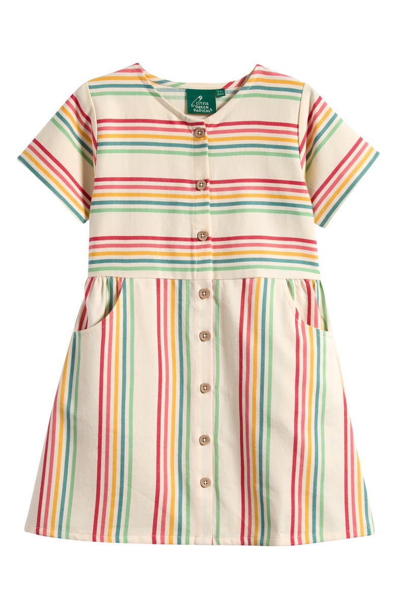 Little Green Radicals Kids' Stripe Button Front Dress, Main, color, Beige Multi