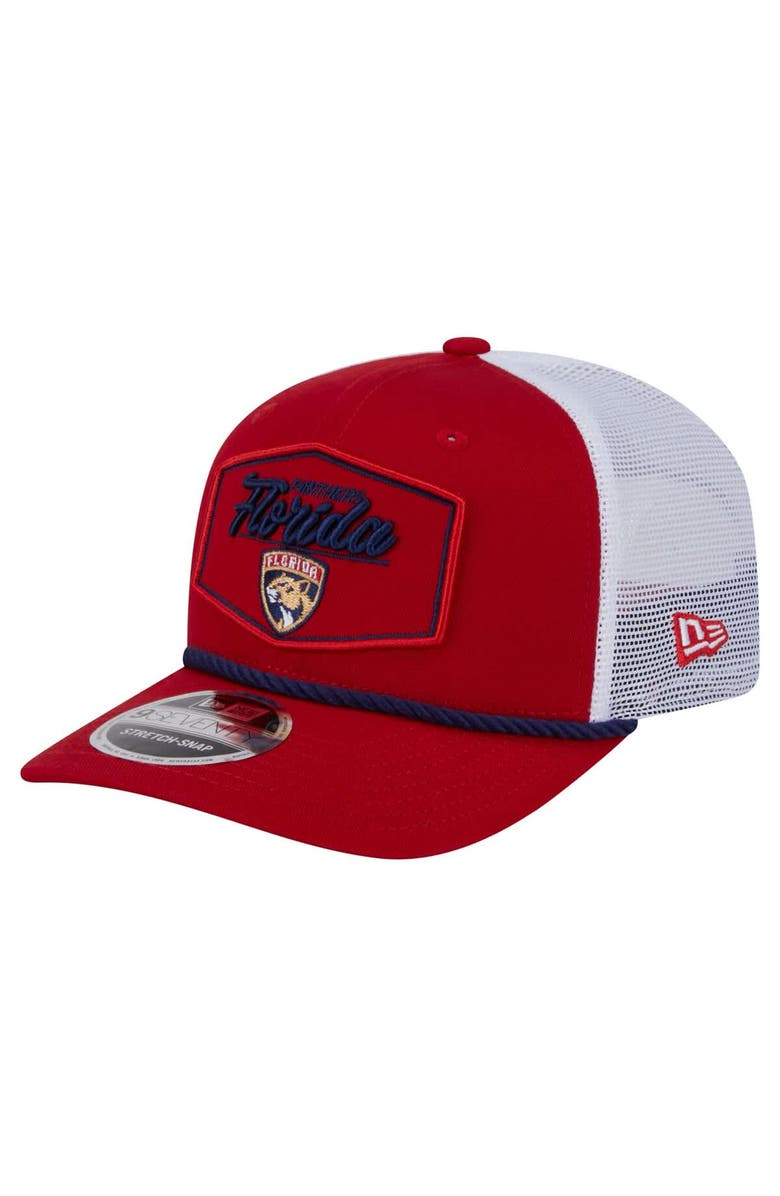 New Era Men's New Era Red/White Florida Panthers Team Patch Basic 9SEVENTY Adjustable Trucker Hat, Main, color, Red