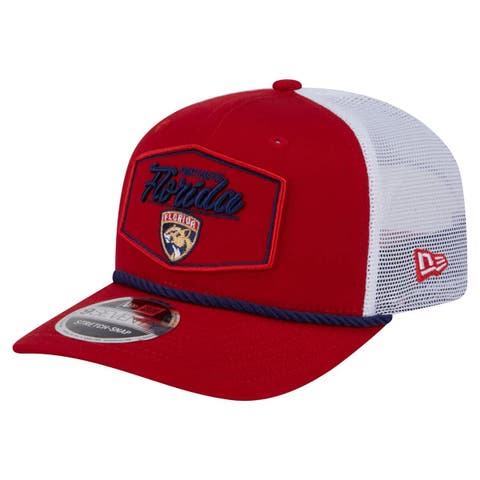 Men's New Era Red/White Florida Panthers Team Patch Basic 9SEVENTY Adjustable Trucker Hat