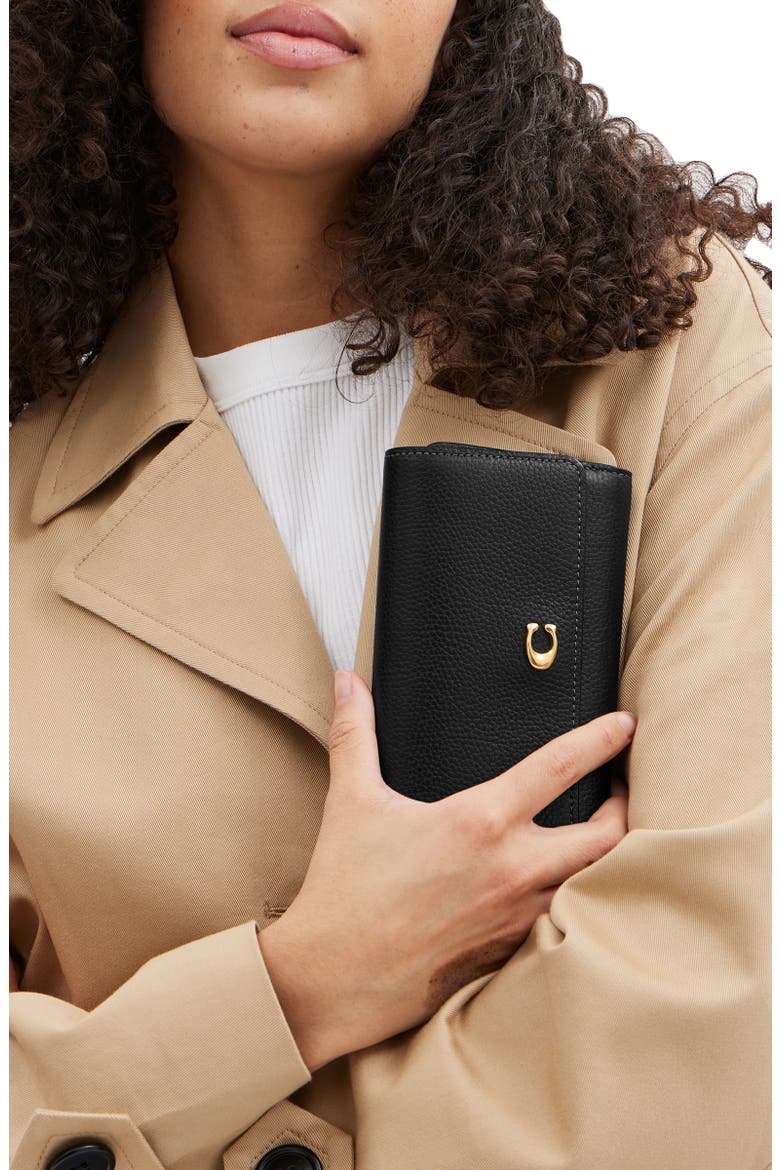 Essential Polished Pebble Leather Trifold Wallet, Alternate, color, BLACK