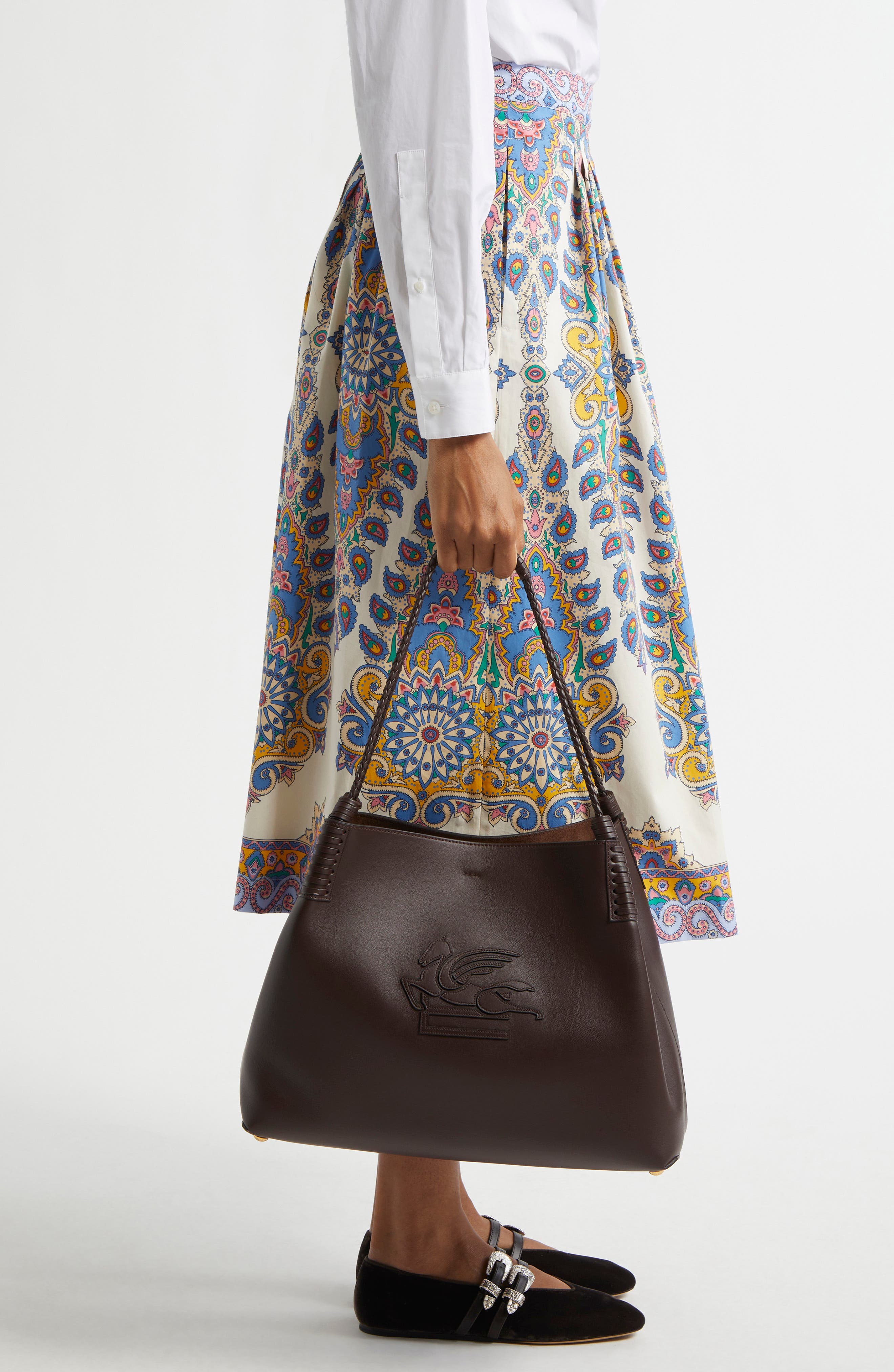 Etro Medium Libra Leather Shopping Tote, Alternate, color, M0019 Brown 2