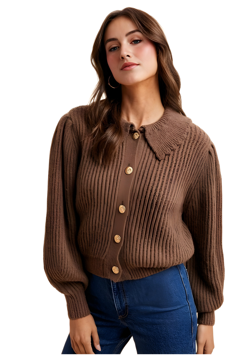 Knit and Lounge Classic Ribbed Button-Up Cardigan with Structured Collar, Main, color, 