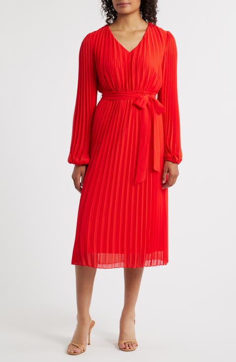 Long Sleeve Plissé Dress